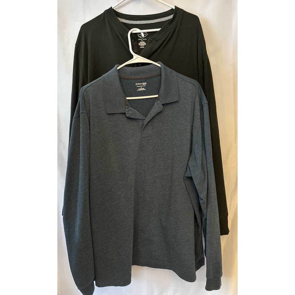 2 St Johns Bay -Legacy Henley L Sleeve Shirt Mens XL Black & Sueded Jersey‎ Blue